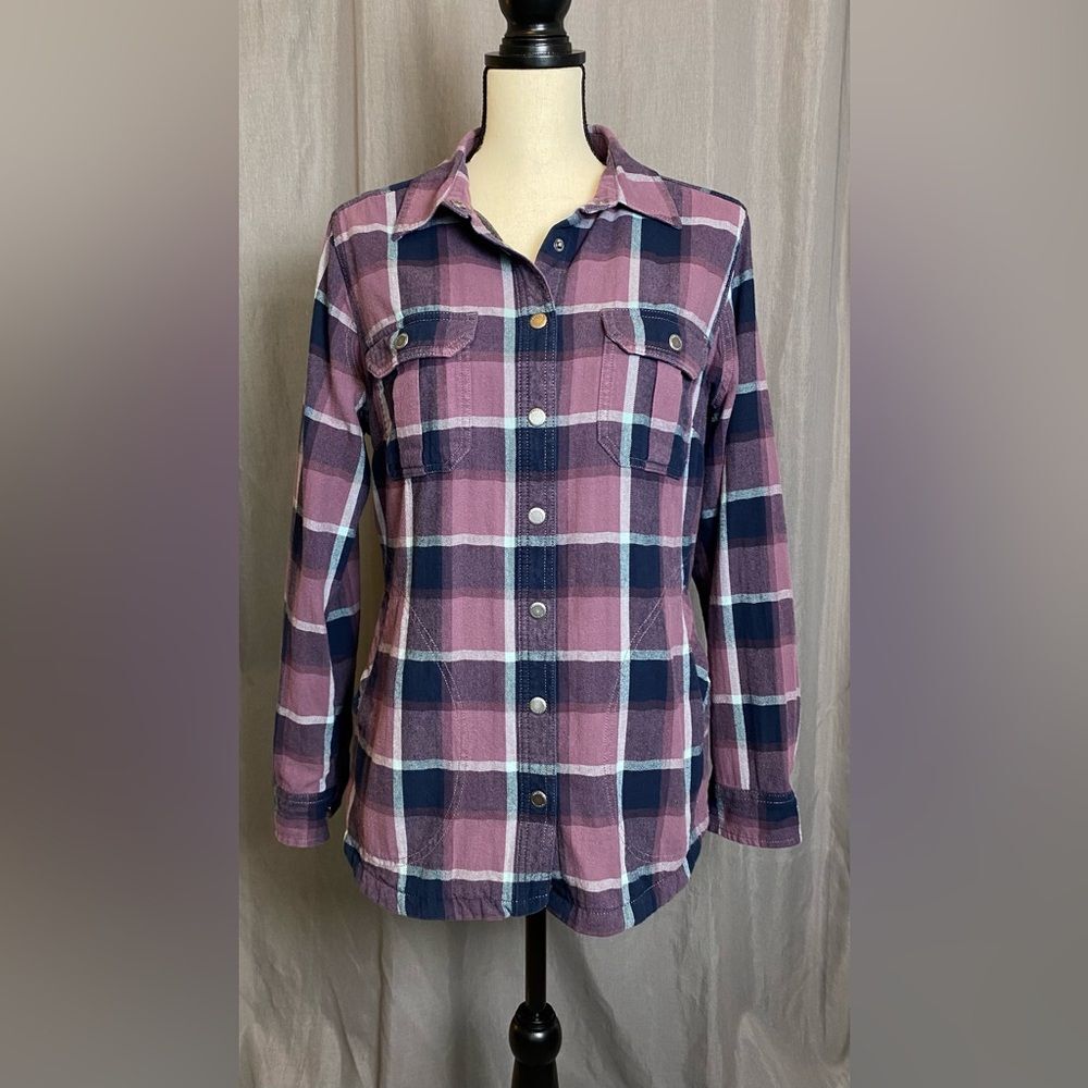 Duluth Trading Plaid Women's Flannel Shirt Jacket with Fleece Lining Size M